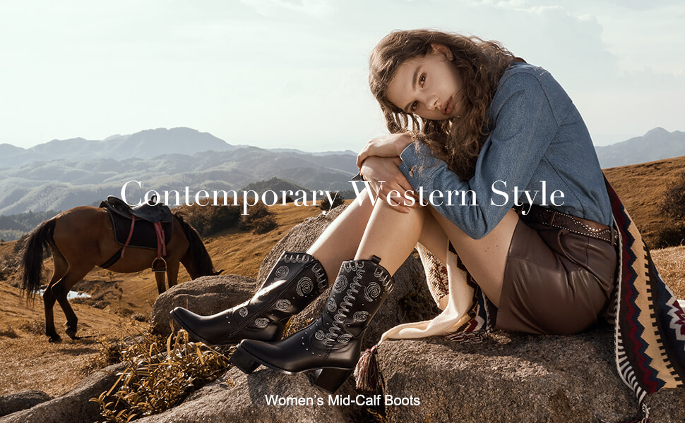 Woman Wearing Cowboy Boots from Western Wear Clothing Campaign