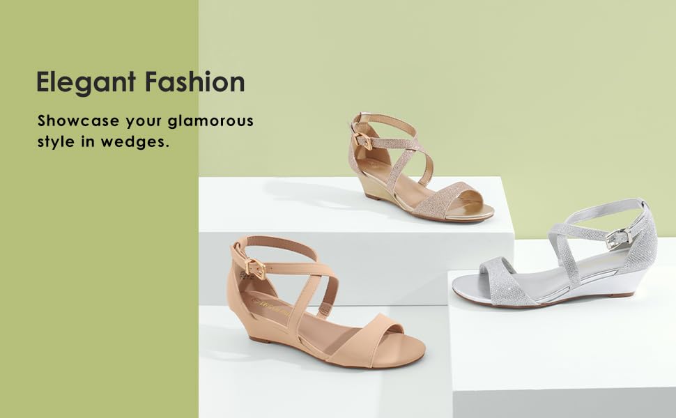 Open Toe Criss-Cross Low Wedge Sandals-Dream Pairs