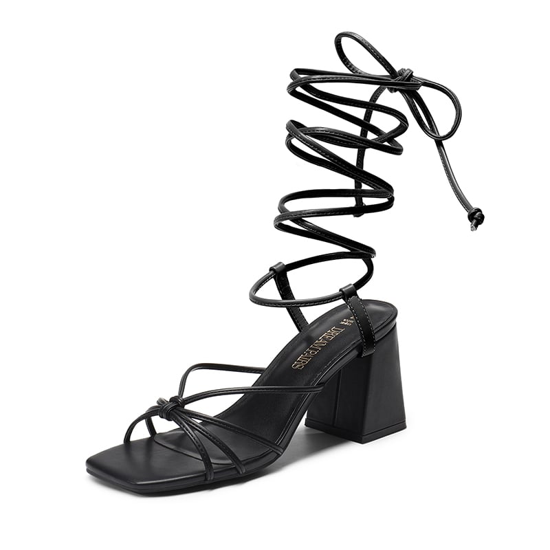 Buy online Black Lace-up Block Sandals from heels for Women by Truffle  Collection for ₹3510 at 55% off | 2024 Limeroad.com