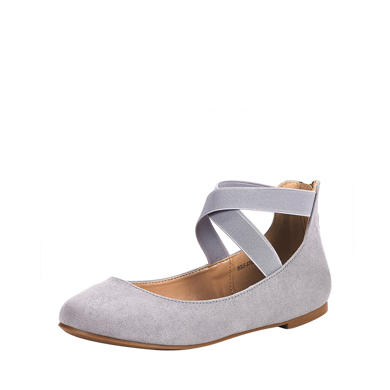 Grey ankle strap flats cheap