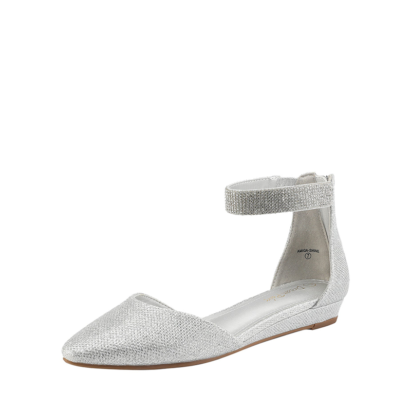 Silver flats sale with ankle strap