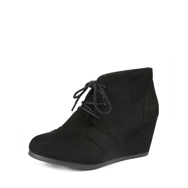 Black Wedge Ankle Boots With Laces