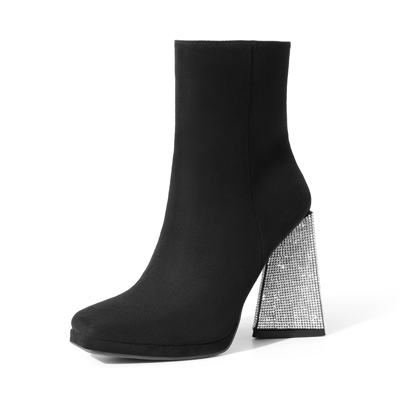 Square Toe Rhinestone Ankle Boots Dream Pairs