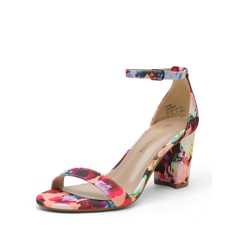 Floral Open Toe Chunky Heel Sandals-Dream Pairs