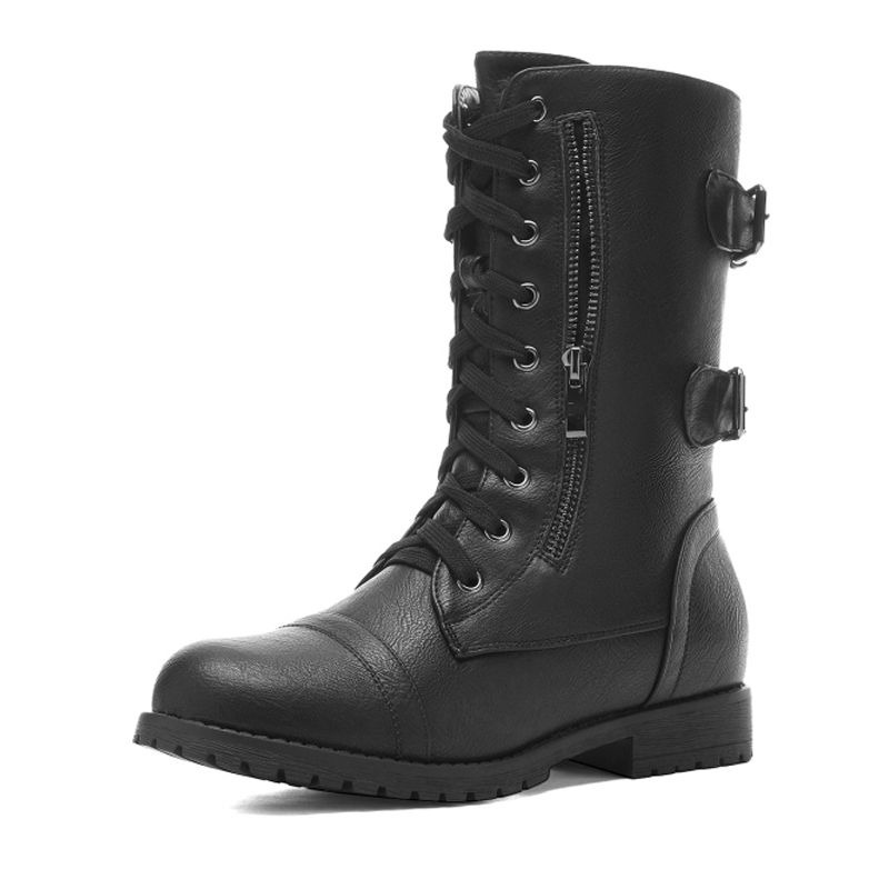 Women s Mid Calf Combat Boots Faux Fur Boots Dream Pairs