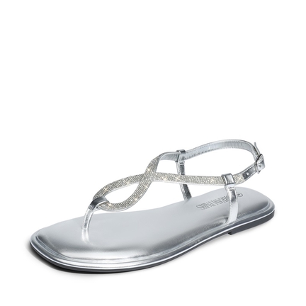 Schutz Pearly Leather Rhinestone Embellished T-Strap Flat Thong Sandals |  Dillard's