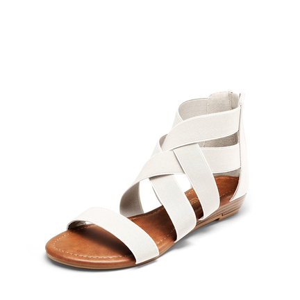 Desirepath Womens Ankle Scalloped Strap Flat Sandals Open Toe Back Zipper Flat Summer Beach Shoes 
