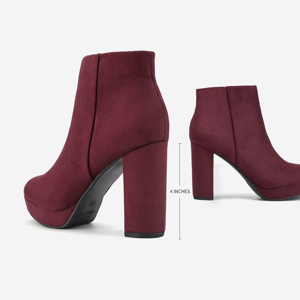 Round-Toe High Heel Chunky Ankle Boots-Dream Pairs