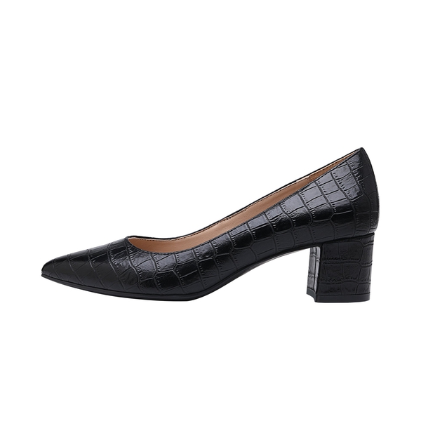 Danson Black Leather Block Heel Pump