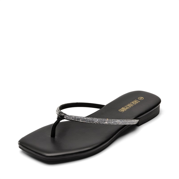 Women's Rhinestone Flip Flops Square Toe Flip FlopsDream Pairs