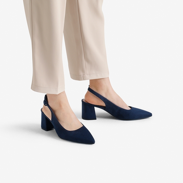Navy block discount heel slingback shoes