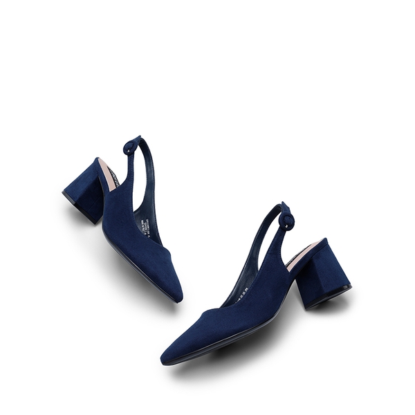 Navy block heel slingback shoes top