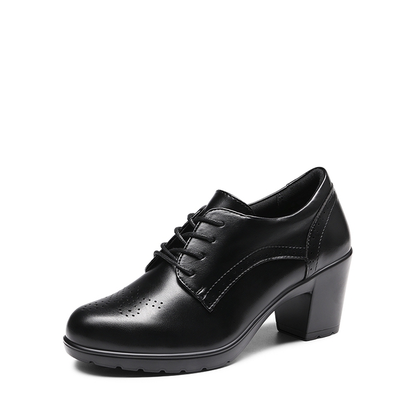 Modern Lace Up Chunky Leather Mid Heel Oxford Shoes