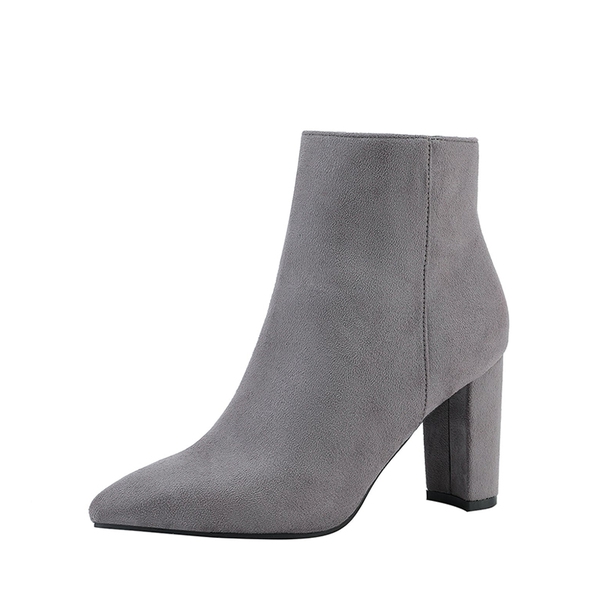 Grey Leather Rider High Stiletto Heels Ankle Boots Shoes ...
