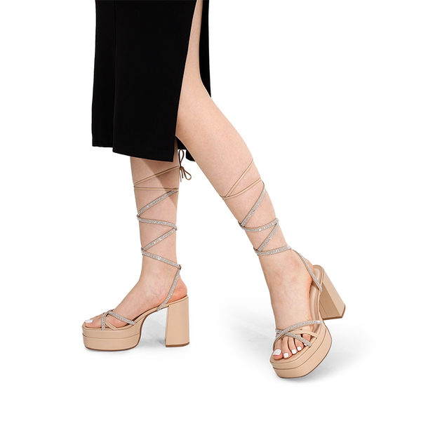 Nude lace up cheap platform heels