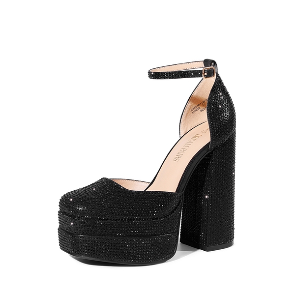 Black rhinestone 2025 platform heels