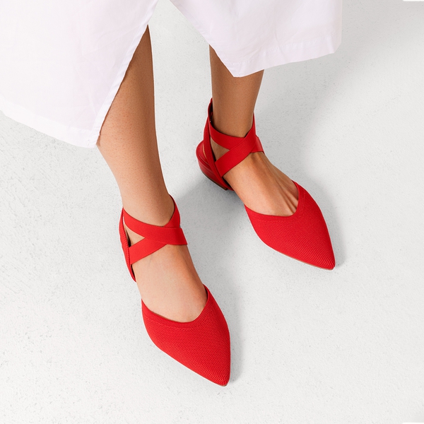 Red pointed toe on sale flats with ankle strap