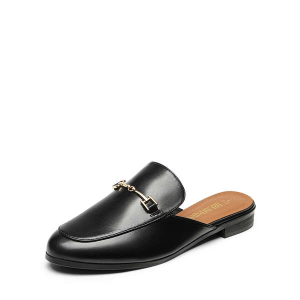 Black mules with gold buckle deals