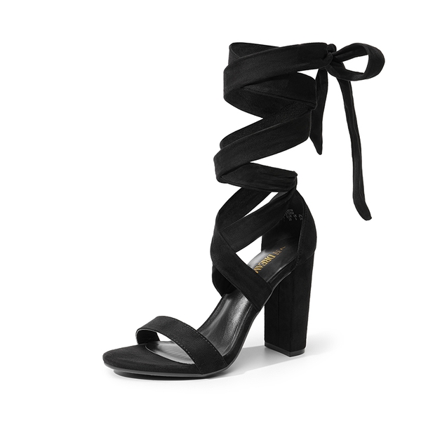 Black Faux Suede Lace Up High Heel Sandals | Tajna Shoes – Tajna Club