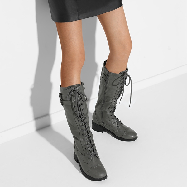 Grey lace up knee high boots top